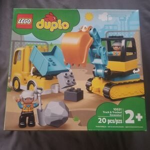 Lego Duplo Yellow, Blue & Orange Excavator and Dump Truck Set